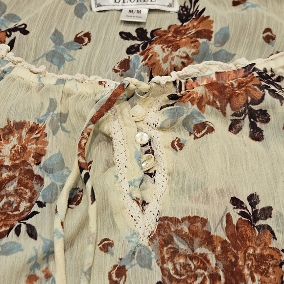 Decree Women Medium Boho Floral Peasant Cottagecore Sheer Long Sleeve Blouse - Picture 5 of 10